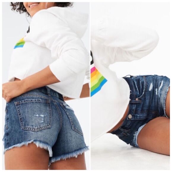 Aeropostale Cheeky Distressed High Rise Denim Jean Shorts Sz 00 - Picture 2 of 12